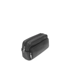 Kara Men Black Solid Leather Toiletry Bag image 2