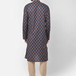 TABARD Men Blue & Coral Ethnic Motifs Printed Kurta image 5