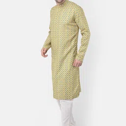 TABARD Men Yellow & Blue Ethnic Motifs Printed Kurta image 3