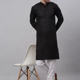 NEUDIS Men Black Thread Work Grandeur & Majestic Artwork Handloom Kurta image 3