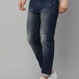 FEVER Men Blue Cropped Slim Fit Heavy Fade Dark Shade Stretchable Jeans image 5