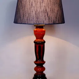 foziq Brown & Blue Textured Wooden Table Lamp-picture-34