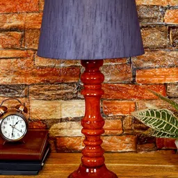 foziq Brown & Blue Textured Wooden Table Lamp image 5