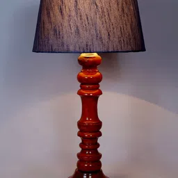foziq Brown & Blue Textured Wooden Table Lamp image 2