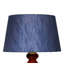 foziq Brown & Blue Textured Wooden Table Lamp image 3