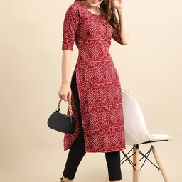 7Threads Women Yellow & Maroon Pack of 6 Geometric Printed Crepe Kurtas image 3