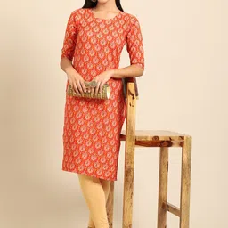 7Threads Women Yellow & Maroon Pack of 6 Geometric Printed Crepe Kurtas image 5