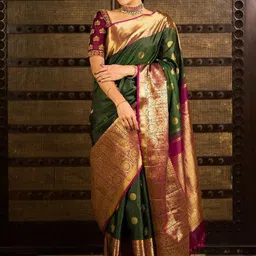 Miss Beelee Ethnic Motifs Woven Design Zari Silk Cotton Banarasi Saree image 1