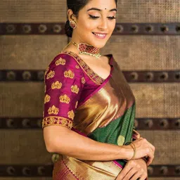 Miss Beelee Ethnic Motifs Woven Design Zari Silk Cotton Banarasi Saree image 2