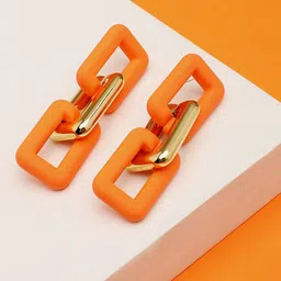 SOHI Orange & Gold-Toned Contemporary Drop Earrings-picture-30