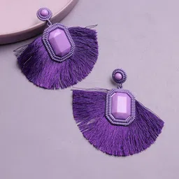 Sangria Purple Gold-Plated Classic Intricate Textured Drop Earrings-picture-46