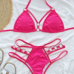 FIMBUL Ring Linked Halter Neck Micro Triangle Swim Bikini Set-picture-17