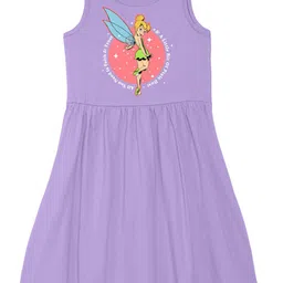 Wear Your Mind Girls Cartoon Characters Tinkerbell Printed Pure Cotton Fit & Flare Dress image 1