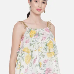 ALL WAYS YOU Floral Print Two Tiered Embellished Shoulder Straped Georgette A-Line Top-picture-31