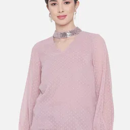 ALL WAYS YOU Self Designed Choker Neck Puffed Sleeves Top-image-61