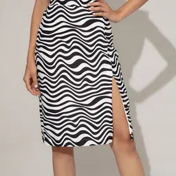 20Dresses Women Black & White Wave Printed  Pencil Midi Skirts-picture-16