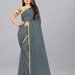 Aardiva Polka Dots Pure Chiffon Saree image 1