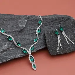 SOHI Silver-Plated Stone Studded  Necklace & Earrings Set-image-92