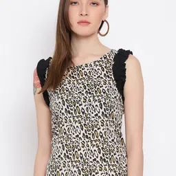 ALL WAYS YOU Round Neck Animal Printed Ruffles Crepe Top-picture-42