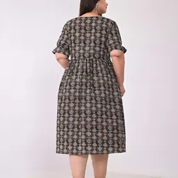 KALINI Plus Size Ethnic Motifs Printed Bell Sleeves Cotton Fit and Flare Dress image 4