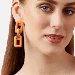SOHI Orange & Gold-Toned Contemporary Drop Earrings image 2