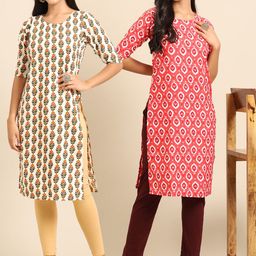 7threads KALINI Women Pack Of 2 Red & White Paisley Printed Crepe Kurta-picture-25