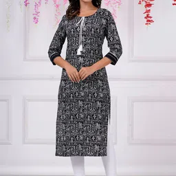 PARCHHAI Tribal Printed Tie-Up Neck Pure Cotton Straight Kurta-picture-21