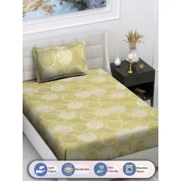 FABINALIV Yellow Geometric Cotton Blend Single Bedsheet with Pillow Cover image 1