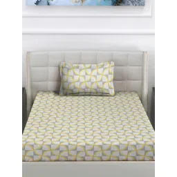 FABINALIV Multi-Color Geometric Cotton Blend Single Bedsheet with Pillow Cover image 2