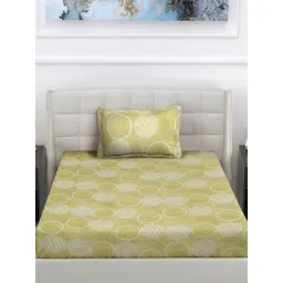 FABINALIV Yellow Geometric Cotton Blend Single Bedsheet with Pillow Cover image 2