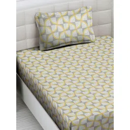 FABINALIV Multi-Color Geometric Cotton Blend Single Bedsheet with Pillow Cover image 3