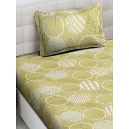 FABINALIV Yellow Geometric Cotton Blend Single Bedsheet with Pillow Cover image 3
