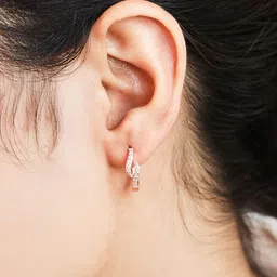 Zavya Rose Gold-Plated CZ Studded Sterling Silver Contemporary Hoop Earrings image 2