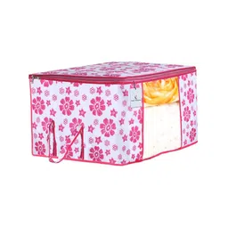 Kuber Industries Set Of 6 White & Pink Flower Printed Storage Bags With Transparent Window image 5