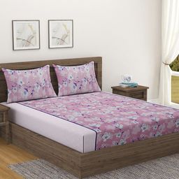 SWAYAM Purple & White Floral 144 TC King Bedsheet with 2 Pillow Covers-picture-9