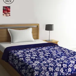 KLOTTHE Blue & White Set of 2 Floral 1000GSM Heavy Winter Single Bed Quilt-image-80