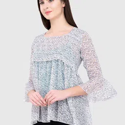 Popwings White Floral Print Chiffon Top image 2