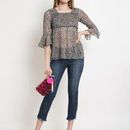 Popwings Brown Animal Print Chiffon Empire Top image 4