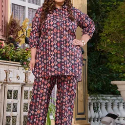 PrettyPlus by Desinoor.com Printed Collar Neck Shirt with Mid-Rise Palazzo Co-Ords-picture-31