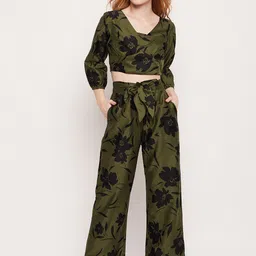 DELAN Floral Printed Crop Top With Trousers-picture-22
