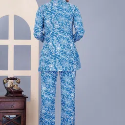 KALINI Floral Printed Lapel Collar Coat & Trouser With Top image 4