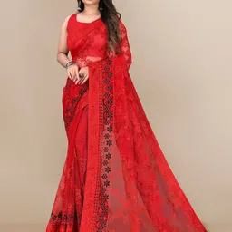 VAIRAGEE Floral Embroidered Net Saree image 1