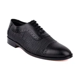 LA BOTTE Men Black Woven Design Leather Oxfords-picture-0