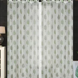 COMFY HOME Green & White 2 Pieces Floral Sheer Door Curtains-image-55
