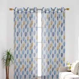 COMFY HOME Blue & White 2 Pieces Floral Sheer Door Curtains-picture-36