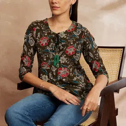 all about you Floral Printed Tie-Up Neck Tunic image 4