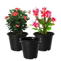 Kuber Industries Pack of 4 Black Solid Layered Plastic Planters With Drainage Hole image 3