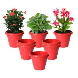 Kuber Industries Pack of 8 Red Solid Layered Plastic Planters With Drainage Hole image 5