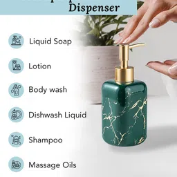 Ekhasa Green & Gold Toned 3 Pieces Abstract Printed Ceramic Soap Dispenser 300 ml image 4