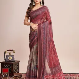 HEER FASHION Floral Linen Blend Saree-image-18